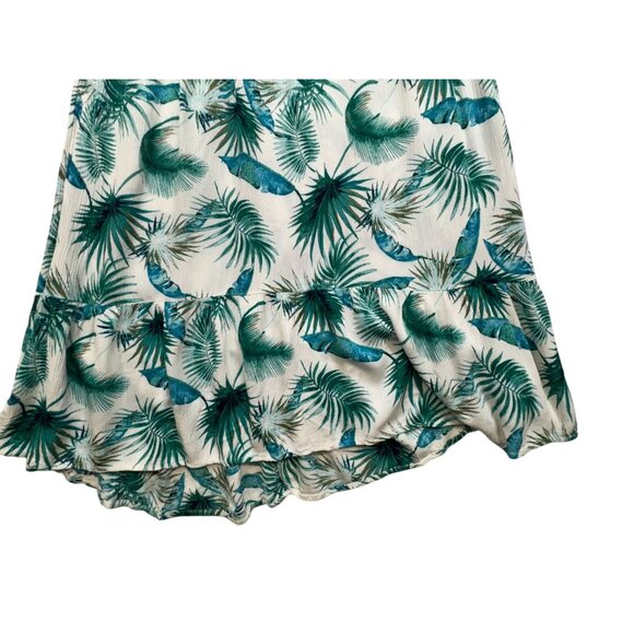 Knox Rose Womens Palm Print Midi Dress L White Green Strappy Smocked Bodice - Picture 7 of 14